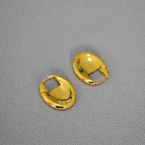 French style minimalist gold plated oval earrings with highly polished mirror finish