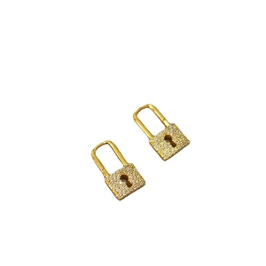 Gold-plated lock earrings with micro-paved sparkling zircon stones for women