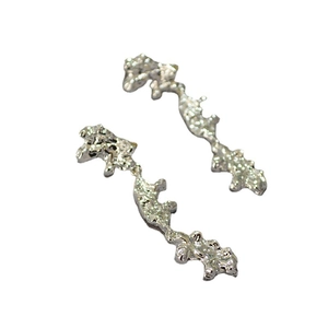 Abstract lava texture long liquid metal earrings in silver 925 sterling silver style