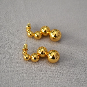 Polished gold 925 silver needle stud earrings with five size-graduated hollow metal spheres
