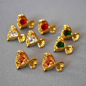 Brass Candy Wrapper Zirconia Stud Earrings With 925 Sterling Silver Post Sweet Cool Floral Design Party Jewelry For Women