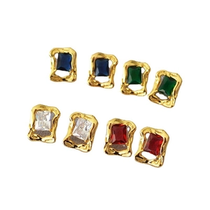 Vintage brass gilded rectangle zircon stud earrings set in four vibrant colors