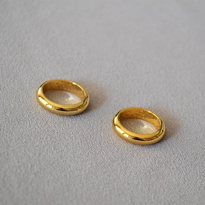 Minimalist French style polished 18k gold plated brass band rings set for women