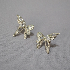 Creative Liquid Metal Texture Butterfly Zirconia Stud Earrings With 925 Sterling Silver Earring Post For Women Artistic Jewelry