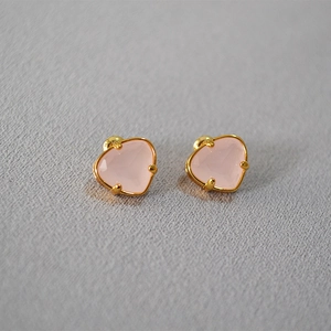 Minimalist pink heart gemstone earrings with 14K gold plated prongs for women