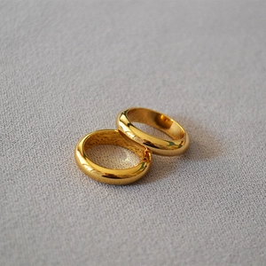 Minimalist Copper Finger Ring French Chic Polished Dome Band Gold Plated Geometric Plain Round Ring For Women Daily Jewelry