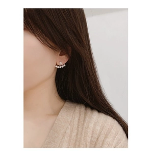Elegant 925 silver pearl stud earrings with a floating curved five-pearl design for women