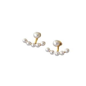 Elegant gold-tone 925 silver needle earrings with floating five-pearl arch design