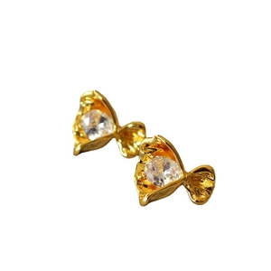 Creative gold candy-shaped stud earrings with clear round cubic zirconia stones