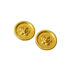 French vintage gold camellia flower coin earrings made of gold-plated brass