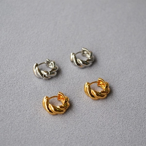 Vintage Brass Twisted Hoop Earrings For Women French Croissant Style Gold Silver Plated Huggie Hoop Earrings Fashion Jewelry