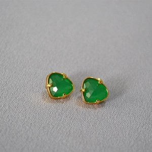 Minimalist green gemstone stud earrings with gold plating and faceted stone design