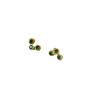 Elegant gold earrings featuring three green zircon stones in a cluster design
