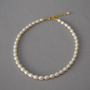 Elegante Collana Di Perle D'Acqua Dolce Stile Francese Perle Ovali A Grano Di Riso Catena Da Clavicola Con Estensione Per Donna