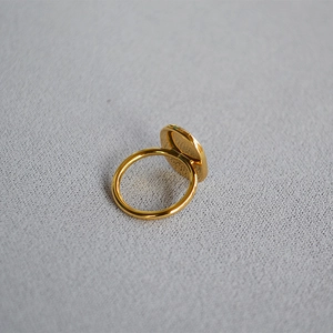 Minimalist gold signet ring with blue enamel coconut tree and retro vacation style design