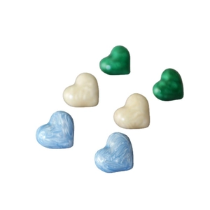 Vintage heart earrings in green, white, and blue with marble texture and pearl finish