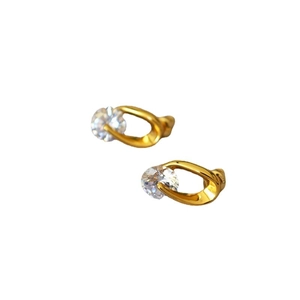 Elegant 925 silver needle stud earrings with round cubic zirconia in gold U-shape