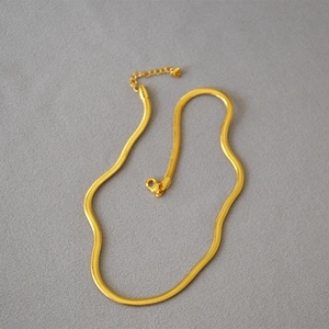 Vintage Brass Gold Plated Flat Snake Chain Necklace For Women Geometric Herringbone Clavicle Chain Choker Everyday Jewelry