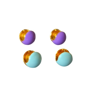 Chic gold-plated brass hoop earrings with purple and light blue enamel coating