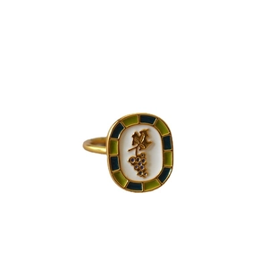 French style gold-plated leaf grape enamel ring with colorful inlay on white background
