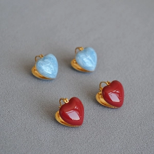 Vintage Brass Gold Plated Heart Hoop Earrings Handmade Enamel Drip Oil Simple Niche Elegant Huggie Earrings For Women Jewelry Gift