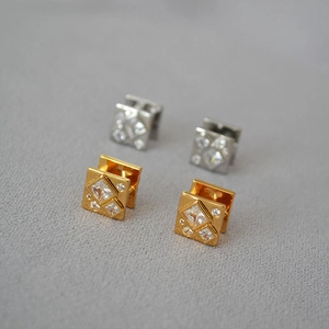 Modern geometric square earrings with sparkling cubic zirconia in gold and silver plating