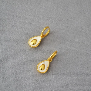 Avocado Pear Shape Earrings Brass Gold Plated White Mother Of Artificial Pearl Inlay Waterdrop Drop Huggies For Women Niche Elegant