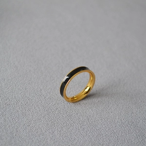 Minimalist gold-plated brass ring with black enamel drip glaze finish for women