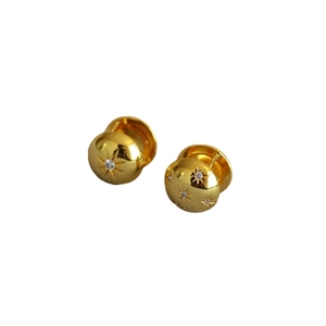 Elegant gold brass dome earrings with north star zircon studs and polished finish