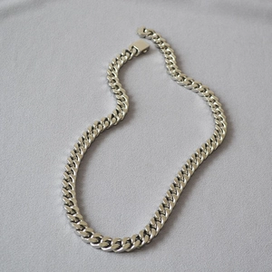 Polished silver cuban link chain necklace in stainless steel with rectangle box clasp