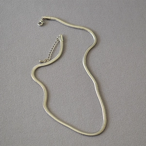 Minimalist silver-plated brass flat snake chain necklace with lobster clasp for women