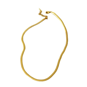 Minimalist wide flat snake chain necklace in gold-plated brass with lobster clasp closure