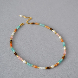 Handmade Mori Style Beaded Necklace For Women With Freshwater Pearl Tiger Eye Amazonite Agate Natural Stone Bohemian Jewelry