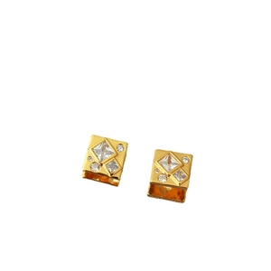 Minimalist geometric square earrings in gold plated brass with cubic zirconia stones