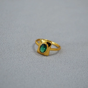 Bague Vintage en Laiton Plaqué Or Avec Zirconia Vert Bague Minimaliste Géométrique Ovale Avec Gemme pour Femme Bijoux de Mode