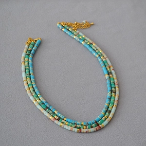 Vintage Handmade Natural Stone Beaded Necklace For Women Bohemian Holiday Style Colorful Stone Alloy Adjustable Clasp Jewelry