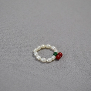 Cherry Beaded Ring Freshwater Pearl And Beads Stretchy Elastic Ring For Women Girl Jewelry