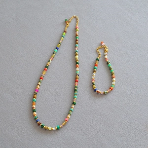 Bohemian Colorful Natural Stone Beaded Necklace For Women Gold Alloy Findings Vacation Ethnic Handmade Beach Jewelry Necklace Bracelet