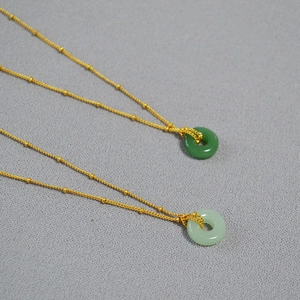 Collier En Laiton Plaqué Or De Style Chinois Avec Pendentif Ping An Kou Look Jade Artificiel Chaîne Satellite Bijou Femme