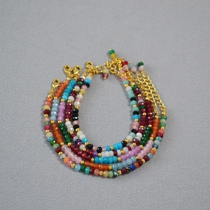 Doux Bracelet en Perles de Pierre Naturelle Agate Colorée pour Femmes Style Coréen Perles Facettées Fait à la Main Bijoux Réglables