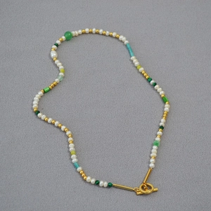 Handmade Beaded Necklace With Irregular Freshwater Pearl Artificial Pearl Natural Stone Brass Gold Plated Toggle Clasp Women Jewelry