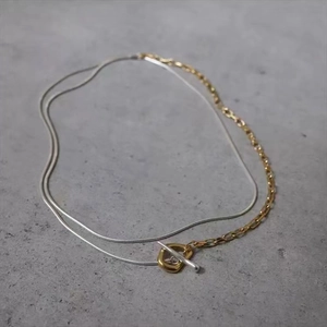 Women Vintage Double Layer Splicing Chain Necklace Copper Alloy Toggle Clasp Gold Silver Tone Long Sweater Chain Minimalist Retro Jewelry