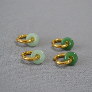 Boucles d'Oreilles Créoles Minimalistes Laiton Plaqué Or Avec Pendentif Pierre Artificielle Style Jade Bijoux Femme