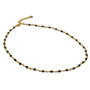 French style woven choker with black spinel beads and gold chain for women