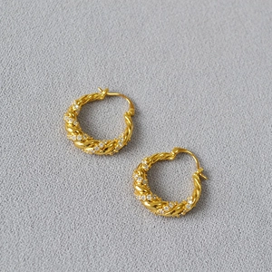 Brass Gold Plated Twisted Hoop Earrings With Zirconia Personalized Minimalist Circle Earrings For Women Fashion Jewelry