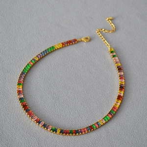 Collier Ras du Cou Tendance en Zirconia Multicolore Cuivre Plaqué Or Géométrique Irrégulier Collier de Tennis Arc-en-Ciel pour Femme Bijoux