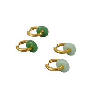 Boucles d'oreilles créoles en laiton doré style chinois avec pendentifs en jade