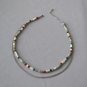 Bohemian Mixed Material Beaded Layered Necklace For Women Vintage Style Macaron Color Resin Wood Shell Beads Handmade Jewelry