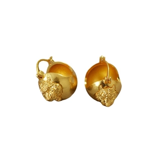 Vintage gold plated brass tiger head hoop earrings with relief design for women