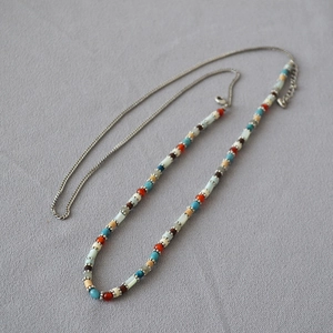 Bohemian double-layer long beaded necklace with macaron colors and adjustable chain
